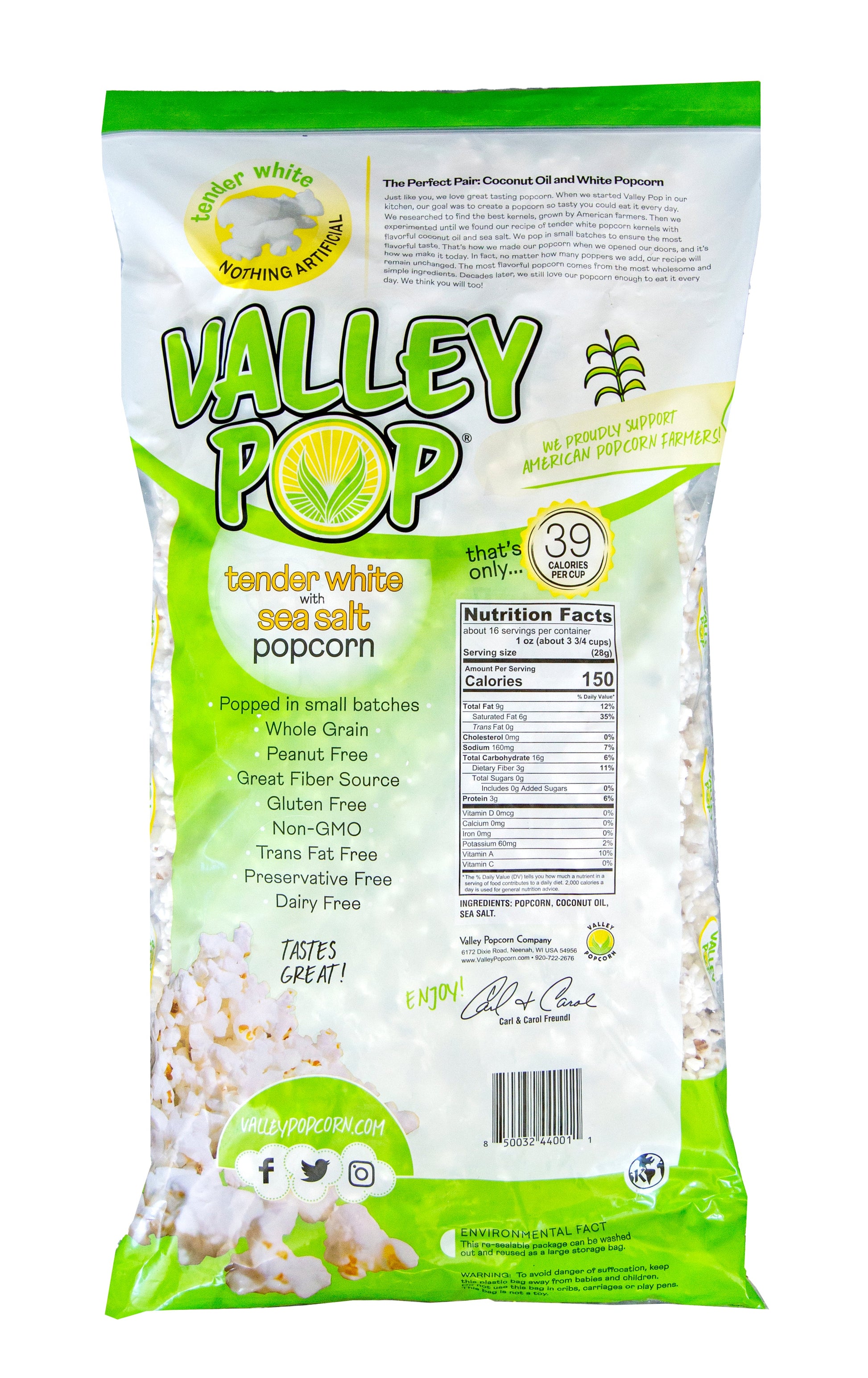 Back of 16 oz Big Bag of White Popcorn